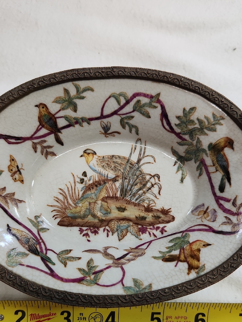 Vintage Decorative Bird Oval Dish in White with Multicolor Bird Motif